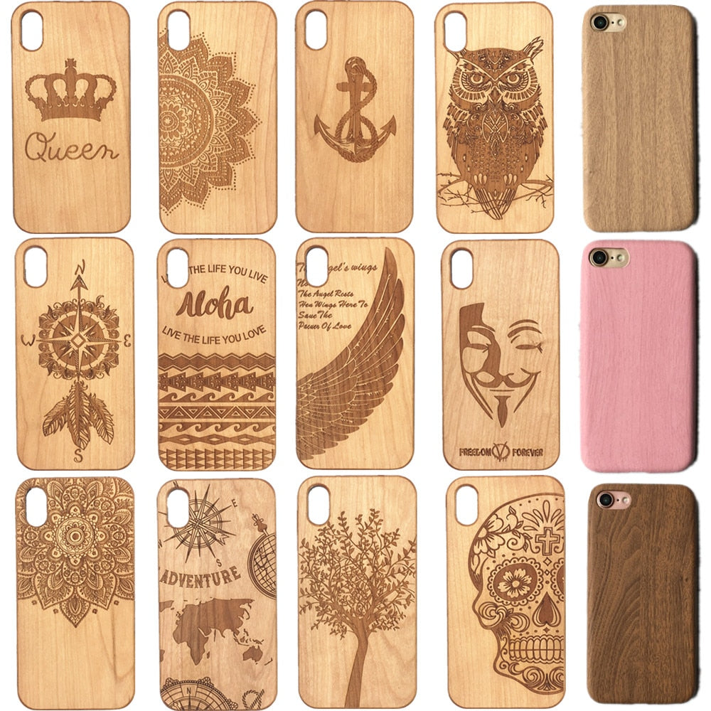 Laser Engraving Real Wood Cell Phone Case for iPhone XS MAX XR 7 8PLUS X Wooden Unique Shock Customized Bamboo Phone Cover Shell