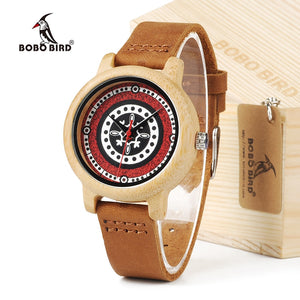 BOBO BIRD J19 Bamboo Wooden Watch Women Genuine Leather Band Watch With Japanese Miyota Movement