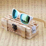 BOBO BIRD Womens Mens Bamboo Wooden Sunglasses White Frame  eyewear With Coating Mirrored UV 400 Protection Lenses in Wooden Box