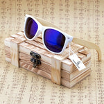 BOBO BIRD Womens Mens Bamboo Wooden Sunglasses White Frame  eyewear With Coating Mirrored UV 400 Protection Lenses in Wooden Box