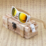 BOBO BIRD Womens Mens Bamboo Wooden Sunglasses White Frame  eyewear With Coating Mirrored UV 400 Protection Lenses in Wooden Box