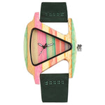 Creative Women Wood Watches Unique Colorful Wooden Triangle Hollow Quartz Wristwatch Ladies Elegant Fashion Genuine Leather Hour