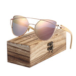 BARCUR Bamboo Cat Eye Sunglasses Polarized Metal Frame Wood Glasses Lady Luxury Fashion Sun Shades With Box Free