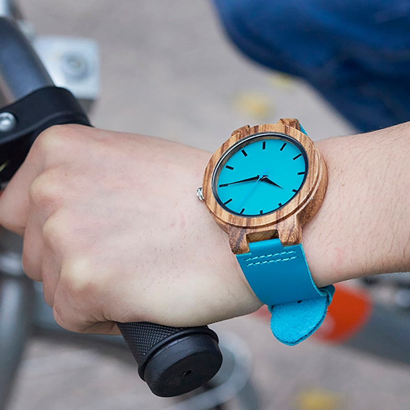 BOBO BIRD Classic Zebra Wood Watch For Men Women Indigo Blue Design Quartz Watch Two Optiom Case Size 33mm and 45mm