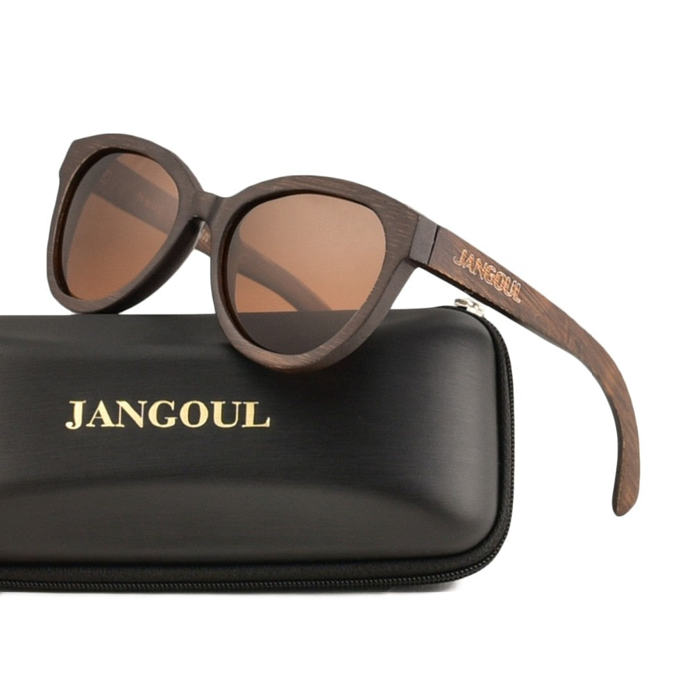 JANGOUL Wood Sunglasses Men Women Cat Eye Bamboo Women For Polarized Mirror Sun Glasses Oculos de sol Masculino Handmade 084