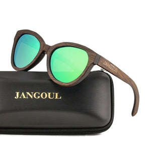 JANGOUL Wood Sunglasses Men Women Cat Eye Bamboo Women For Polarized Mirror Sun Glasses Oculos de sol Masculino Handmade 084