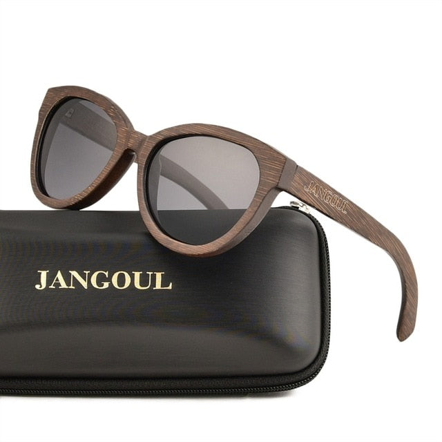 JANGOUL Wood Sunglasses Men Women Cat Eye Bamboo Women For Polarized Mirror Sun Glasses Oculos de sol Masculino Handmade 084