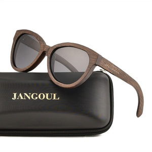 JANGOUL Wood Sunglasses Men Women Cat Eye Bamboo Women For Polarized Mirror Sun Glasses Oculos de sol Masculino Handmade 084