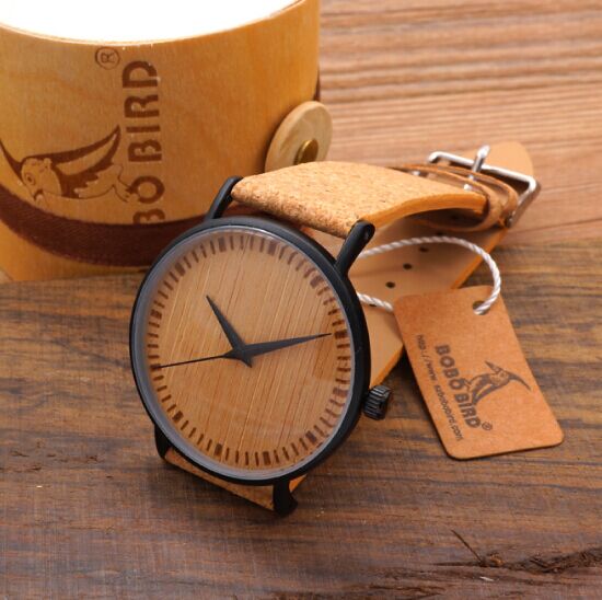 BOBO BIRD E19 Ultra Thin Bamboo Wooden Watches Men Women Simple Quartz Watches Cork Band relojes para mujer