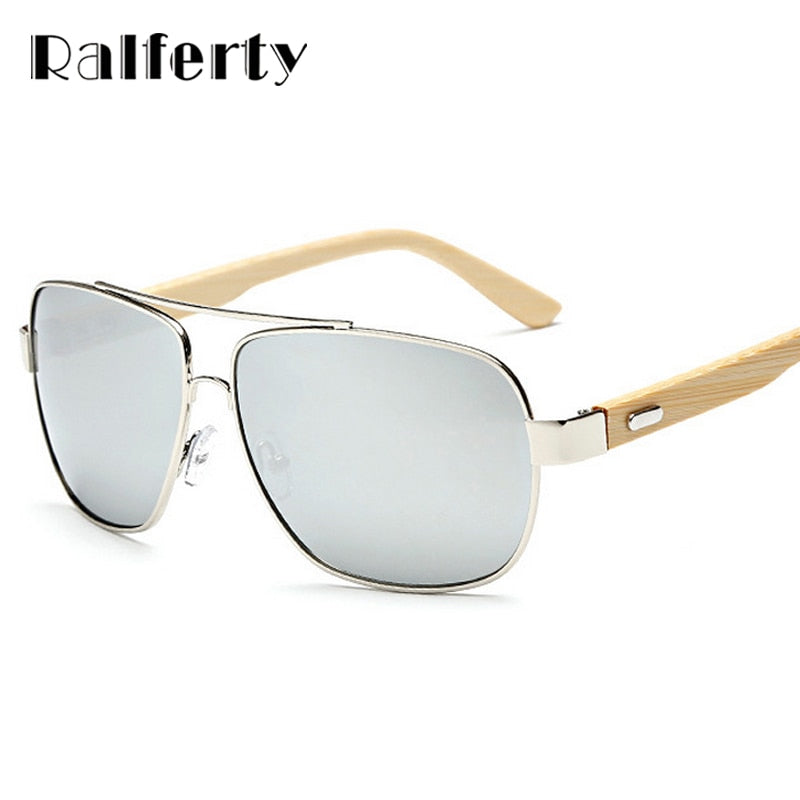 Ralferty Unisex Square Bamboo Wood Sunglasses Men Women Oversized Mirror Coating Sun Glasses UV400 Sport Driving Goggles 5535