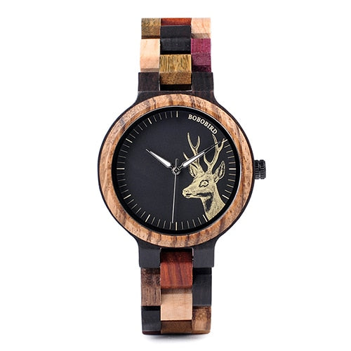 BOBO BIRD Quartz Watch Men reloj mujer Elk Engraving Wooden Women Watches in Wood Box relogio masculino Great Gift for Lover