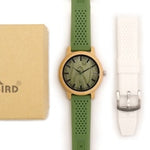 BOBO BIRD Bamboo Wooden Watch Men Quartz Watch with Green Silicone Strap Extra Band Men's Gift with Box relogio masculino W-B06