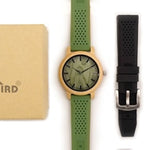 BOBO BIRD Bamboo Wooden Watch Men Quartz Watch with Green Silicone Strap Extra Band Men's Gift with Box relogio masculino W-B06