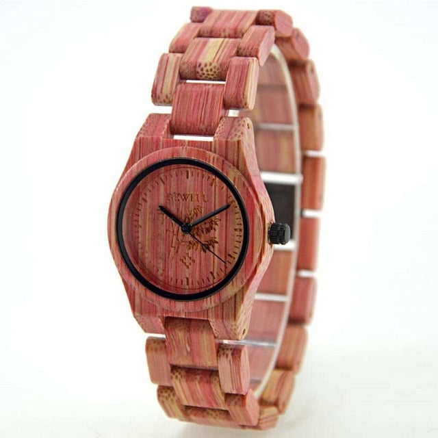 BEWELL Women Men Elegant Colorful Bamboo Wood Watch Waterproof Fashionable Quartz Wrist Watch (with Gift Box)