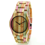 BEWELL Women Men Elegant Colorful Bamboo Wood Watch Waterproof Fashionable Quartz Wrist Watch (with Gift Box)