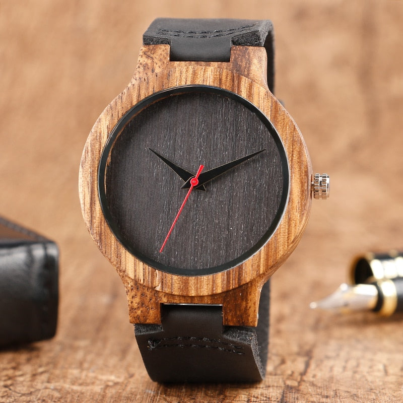2019 Top Gift Black/Coffee/Green Dial Natural Bamboo Wood Watch Men Women Genuine Leather Wooden Clock Male hour Reloj de madera