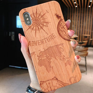 Laser Engraving Real Wood Cell Phone Case for iPhone XS MAX XR 7 8PLUS X Wooden Unique Shock Customized Bamboo Phone Cover Shell