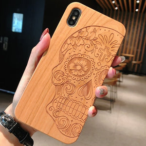 Laser Engraving Real Wood Cell Phone Case for iPhone XS MAX XR 7 8PLUS X Wooden Unique Shock Customized Bamboo Phone Cover Shell