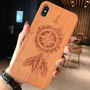 Laser Engraving Real Wood Cell Phone Case for iPhone XS MAX XR 7 8PLUS X Wooden Unique Shock Customized Bamboo Phone Cover Shell