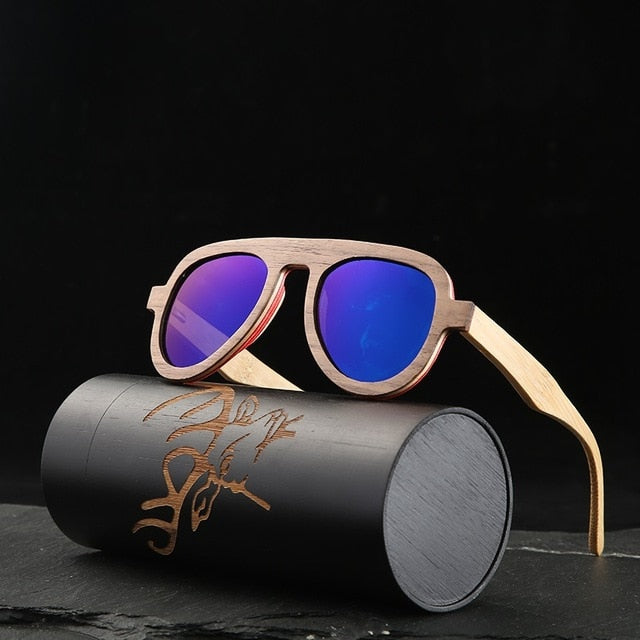 Angcen Vintage Polarized Pilot Sunglasses Men and Women Sun glasses Polarized retro wooden bamboo sunglasses unisex
