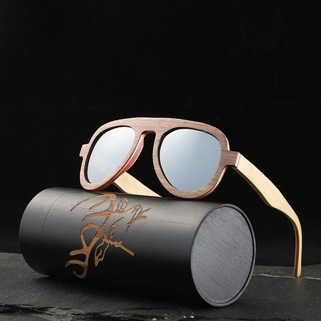 Angcen Vintage Polarized Pilot Sunglasses Men and Women Sun glasses Polarized retro wooden bamboo sunglasses unisex