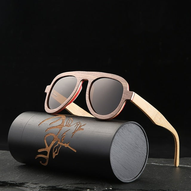 Angcen Vintage Polarized Pilot Sunglasses Men and Women Sun glasses Polarized retro wooden bamboo sunglasses unisex