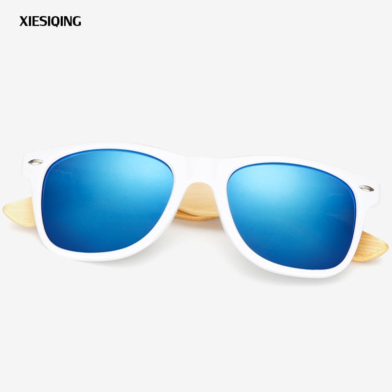 2019 New Fashion Womens Mens Bamboo Wooden Sunglasses White Frame eyewear With Coating Mirrored UV 400 Protection Lenses