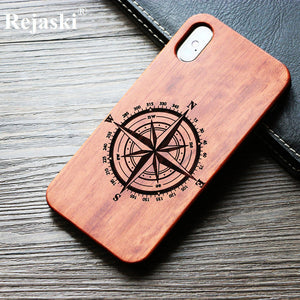 Compass Pirate Anchor Original Bamboo Wood Phone Case For Iphone 7 8 X XS Max 8Plus 5 5S SE 6S Plus Cartoon iphonex Cover Skull