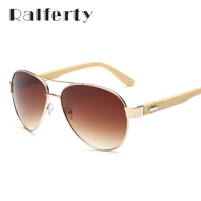 Ralferty Vintage Pilot Wood Sunglasses Men Women UV400 Gradient Sun Glasses Driver Sport Eyewear Original Bamboo Sunglass Male