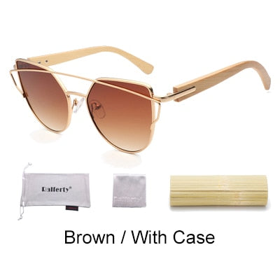 Ralferty Bamboo Sunglasses Women Cat Eye Retro Pink Vintage Sun Glasses UV400 Wood Sunglass 2019 New Quality Eyewear Oculo K1585